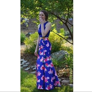 Two piece floral prom dress
